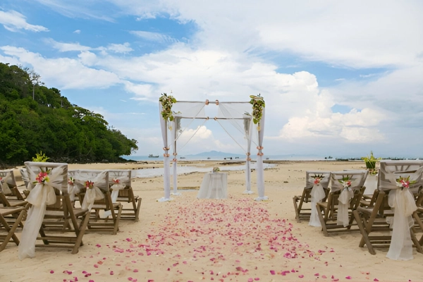 wedding decoration on beach island